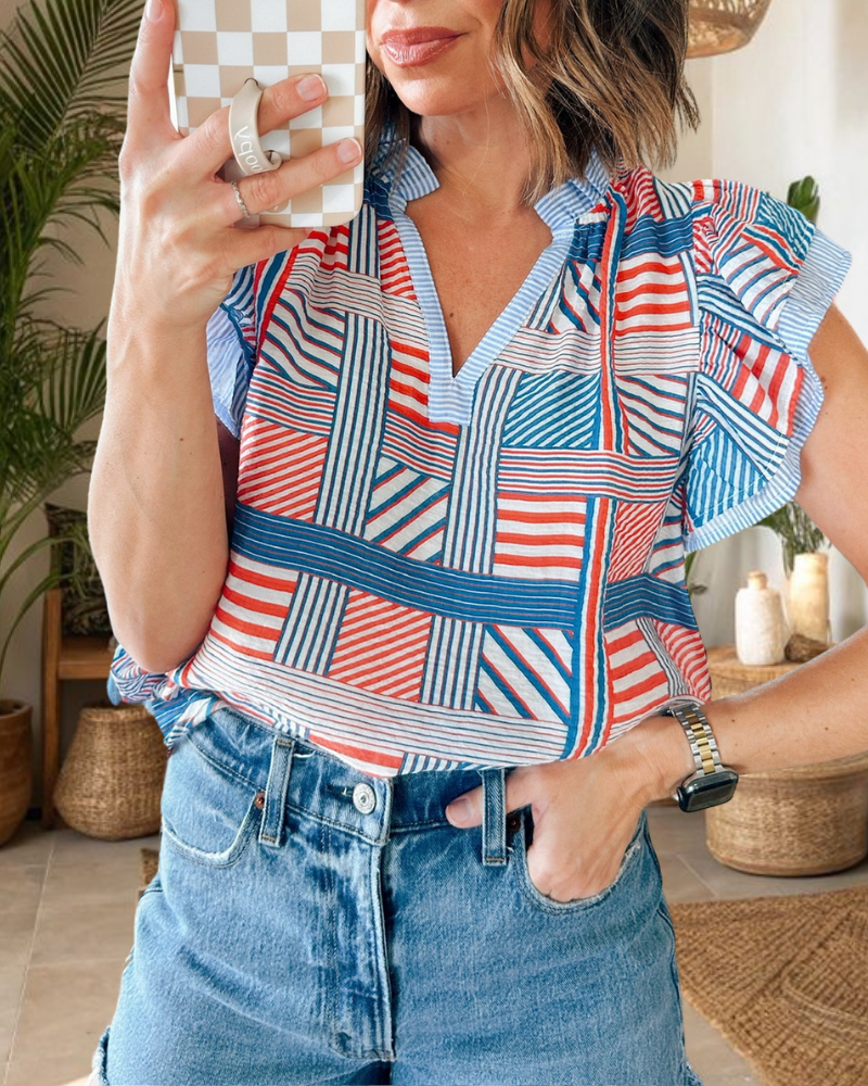Unique Striped Plaid Mixed Top