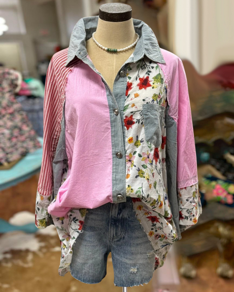 Mixed Fabric Patchwork Shirt
