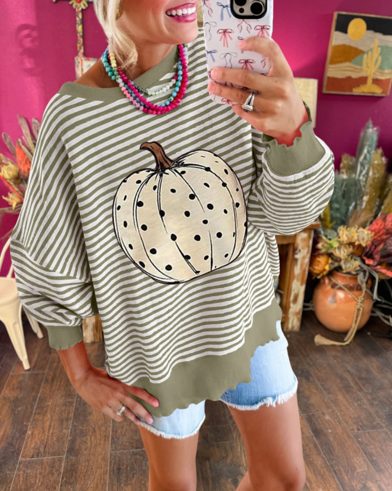 Pumpkin Oversized Striped Pullover