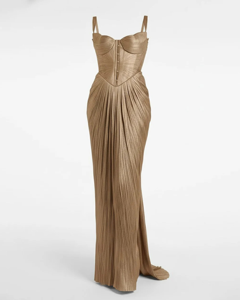 Pleated Satin Slip Maxi Dress