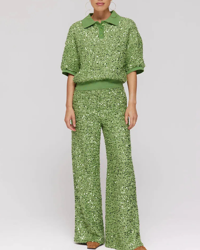 Unique Sequined Wide-Leg Pants