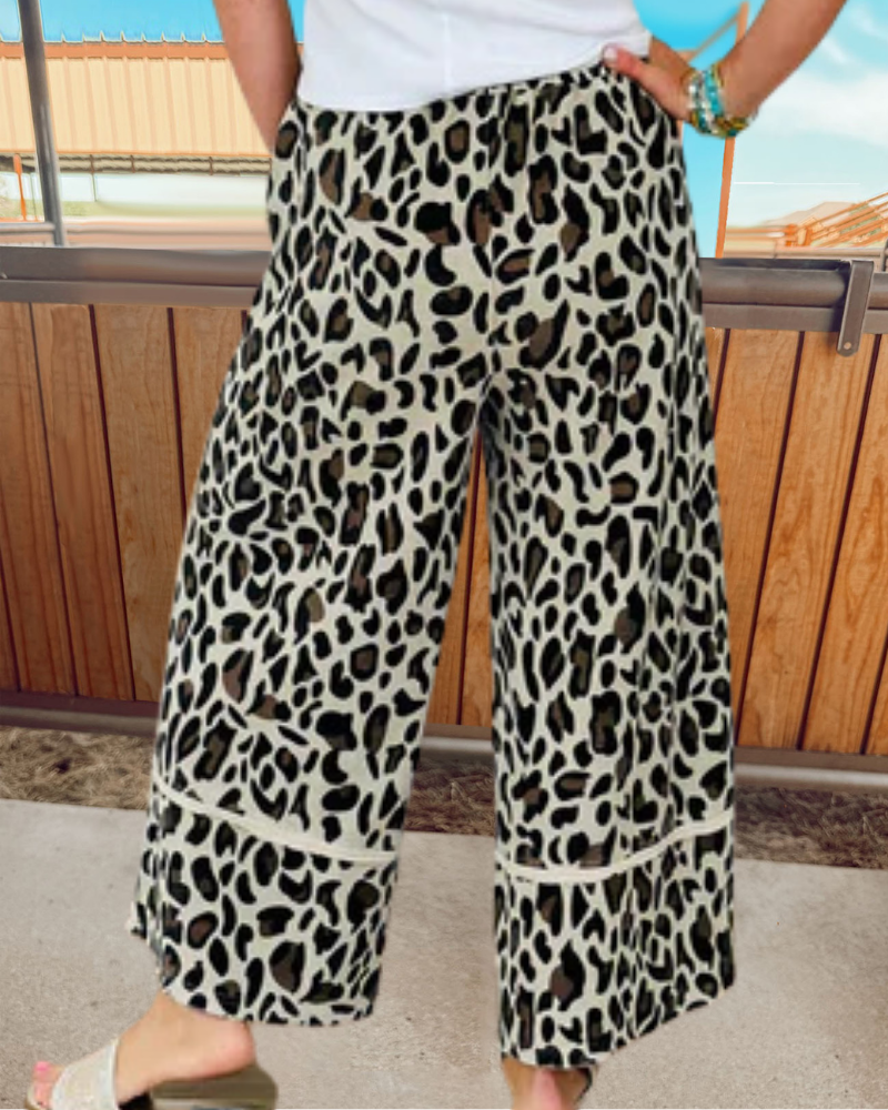 Leopard Print Wide-Leg Pants