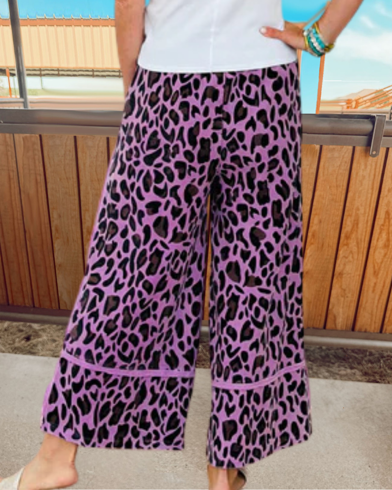 Leopard Print Wide-Leg Pants
