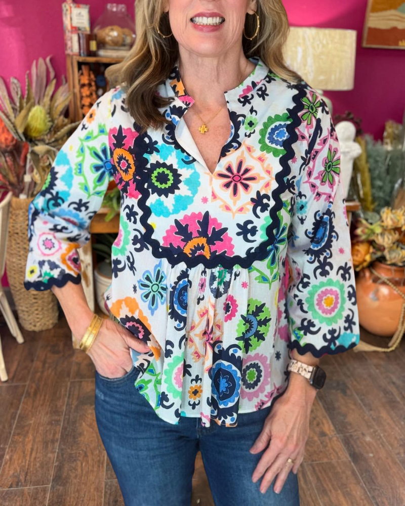 Abstract Floral Pattern Emblem Top