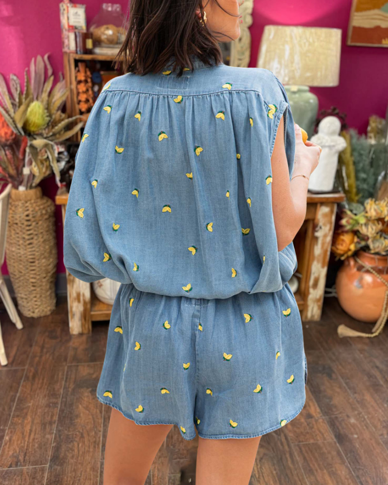 Casual Floral Embroidered Denim Set