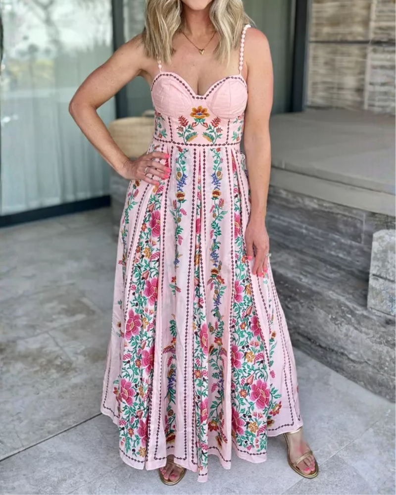 Floral Beaded Camisole Maxi Dress