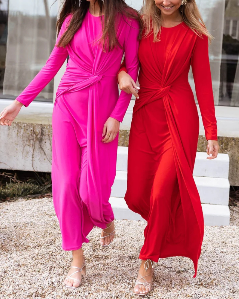 Slim Knotted Crewneck Maxi Dress