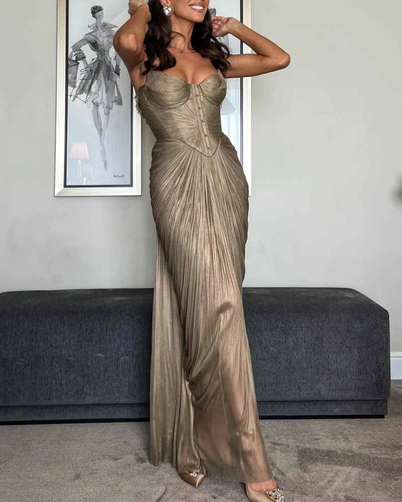 Pleated Satin Slip Maxi Dress