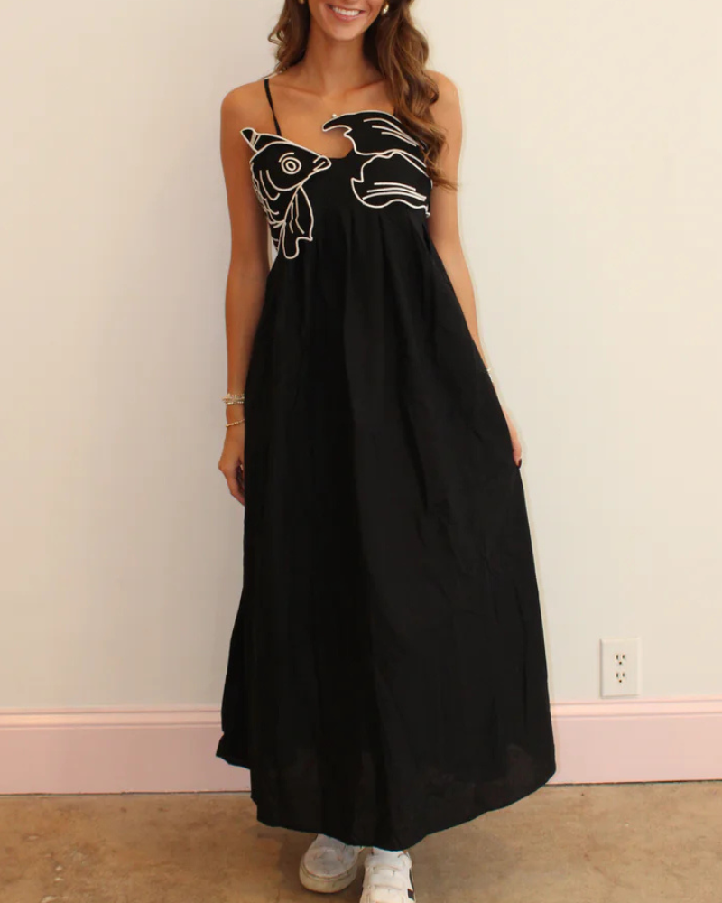 Fish Embroidered Slip Maxi Dress