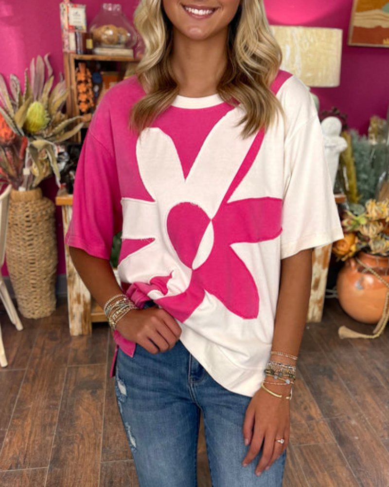 Colorblock Large Flower Tee