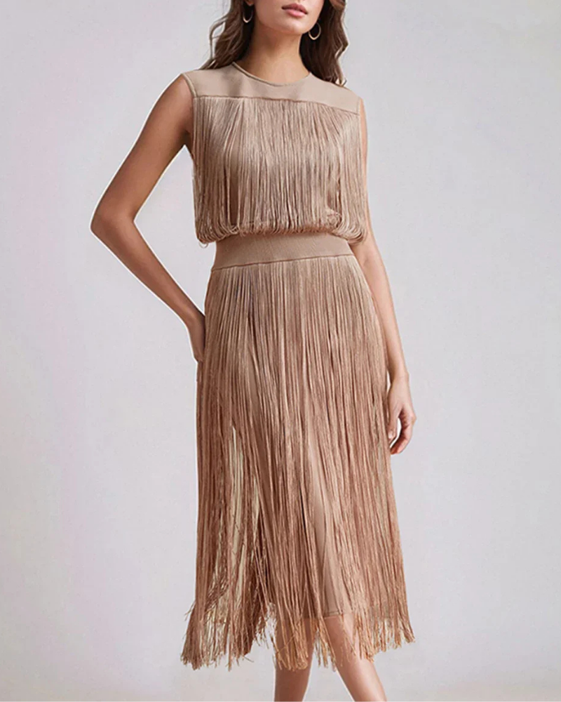 Stylish Suede Tassel Midi Dress