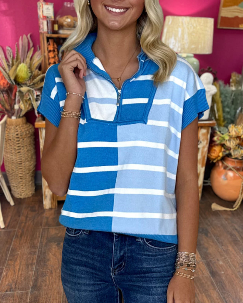 Contrast Stripe Half-Zip Top