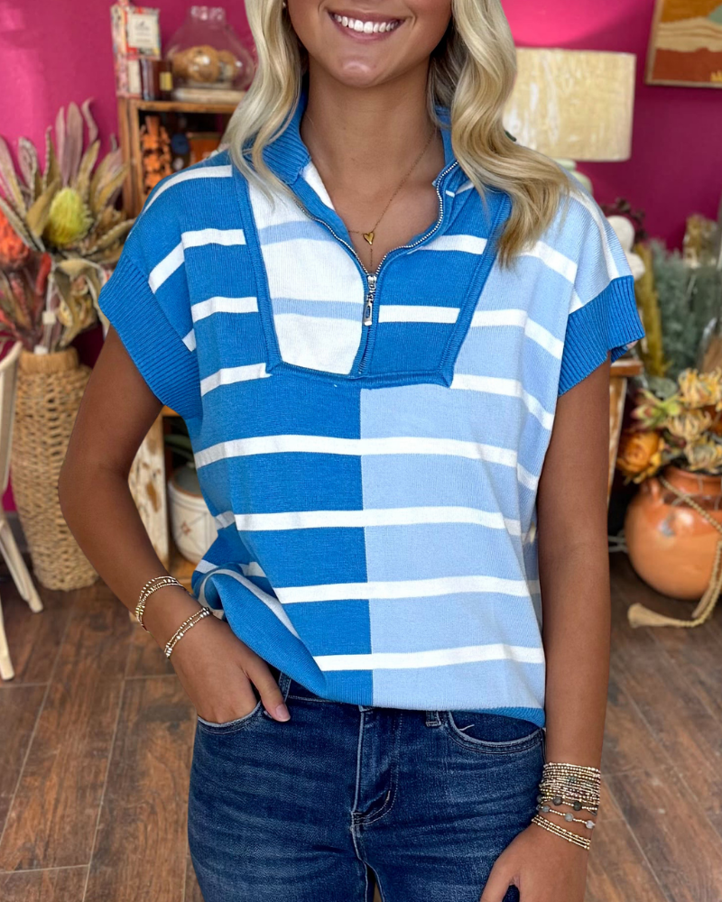 Contrast Stripe Half-Zip Top