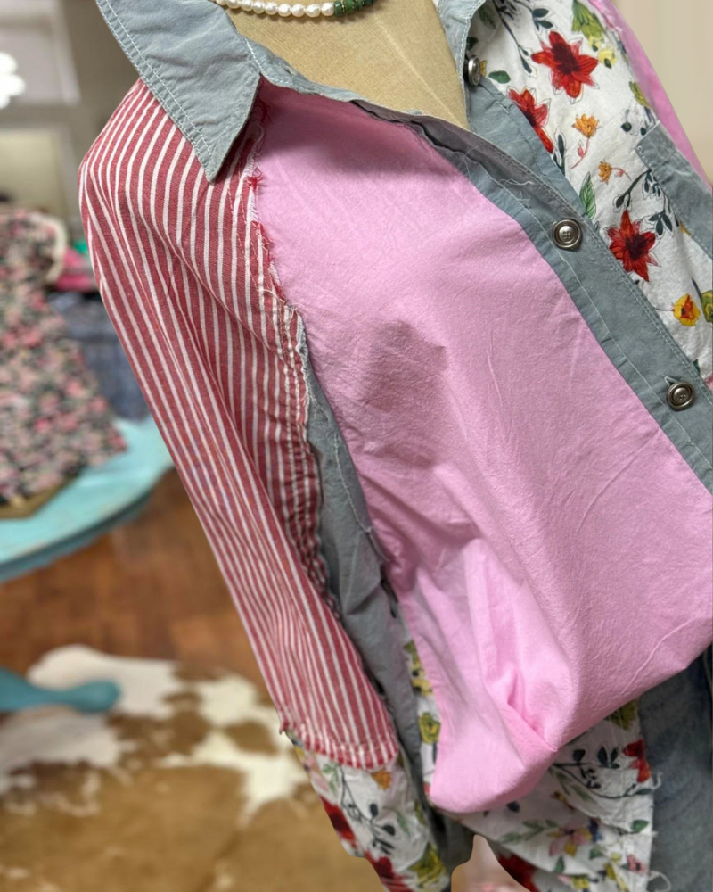 Mixed Fabric Patchwork Shirt