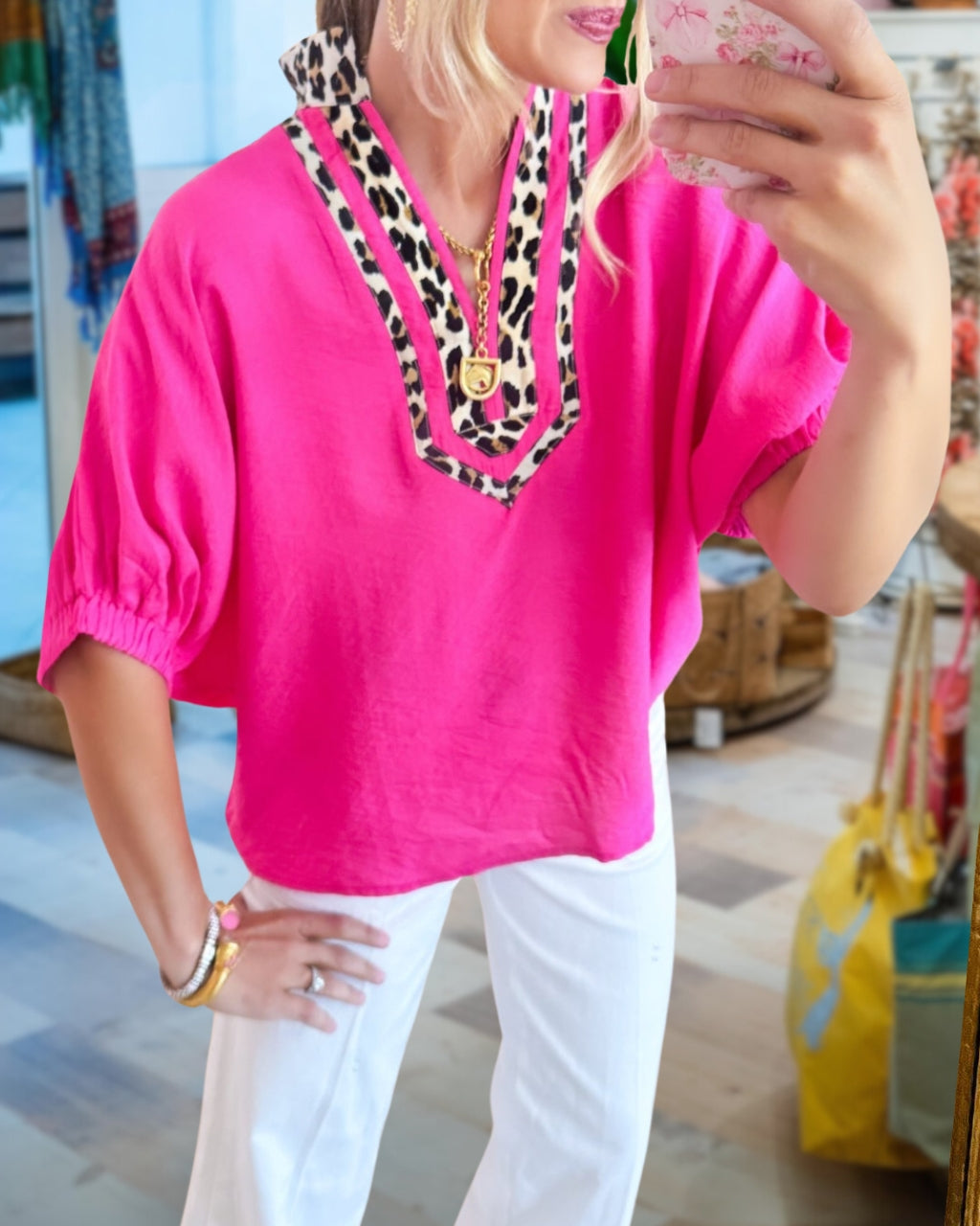 Patchwork Leopard Dolman Top