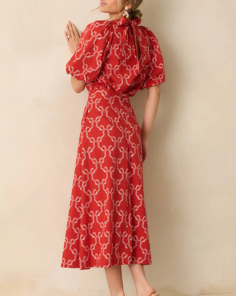 Stylish Bow Print Midi Dress