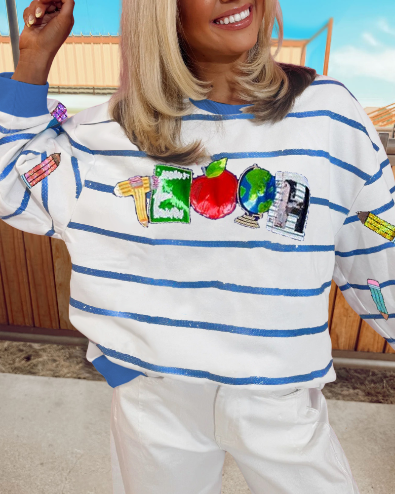 Playful Teach Sequin Striped Sweatshirt