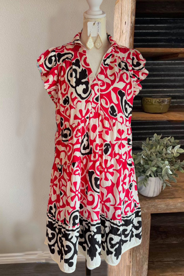 Retro Colorblock Floral Dress