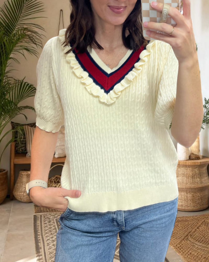 Colorblock V-neck Textured Sweater
