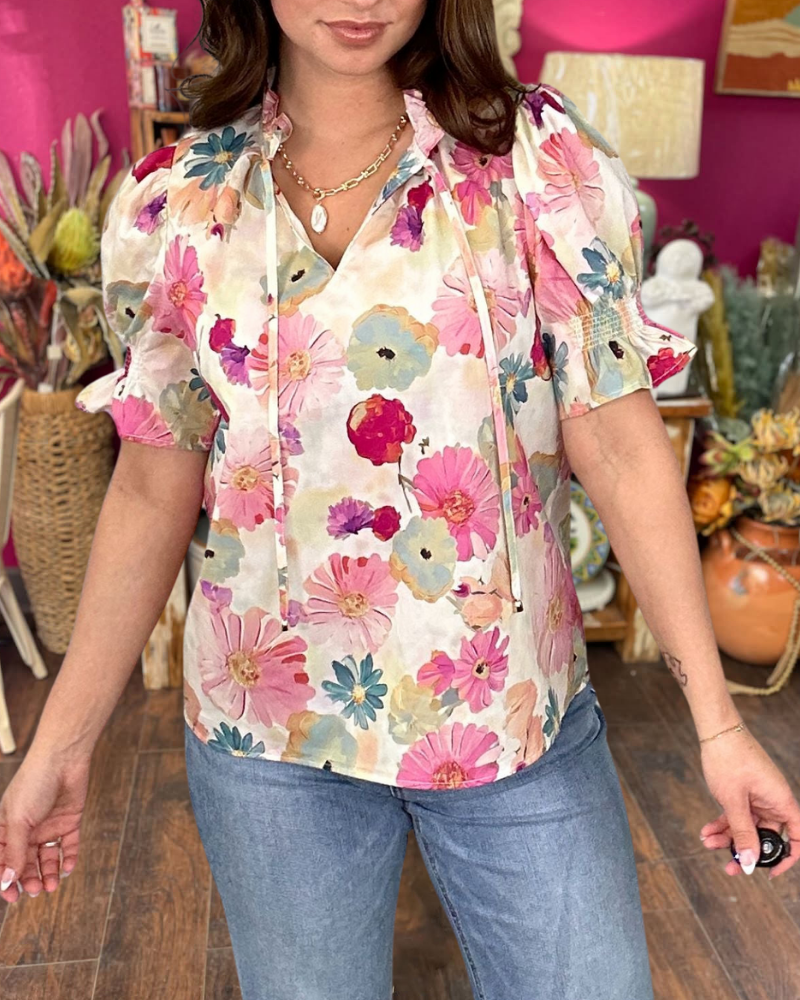 Watercolor Painting Floral Satin Top