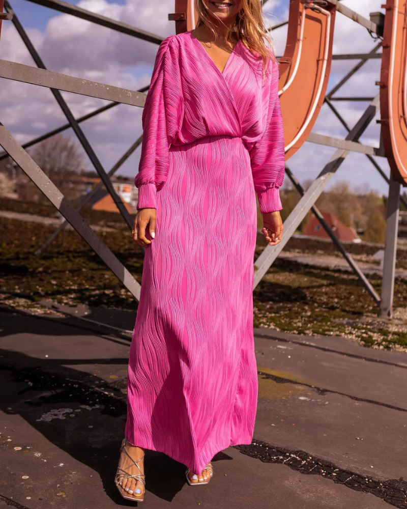 Trendy Vivid V-Neck Maxi Dress