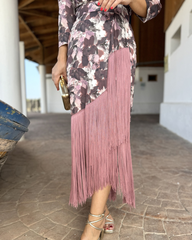 Floral Tassel V-Neck Midi Dress