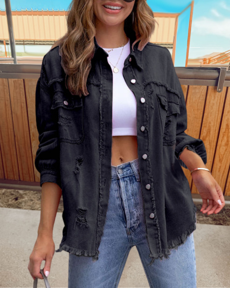 Trendy Ripped Raw Edge Jacket