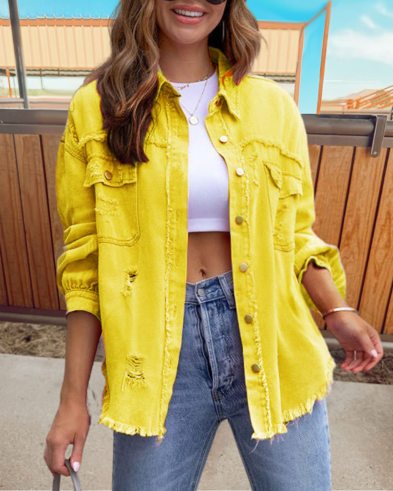 Trendy Ripped Raw Edge Jacket