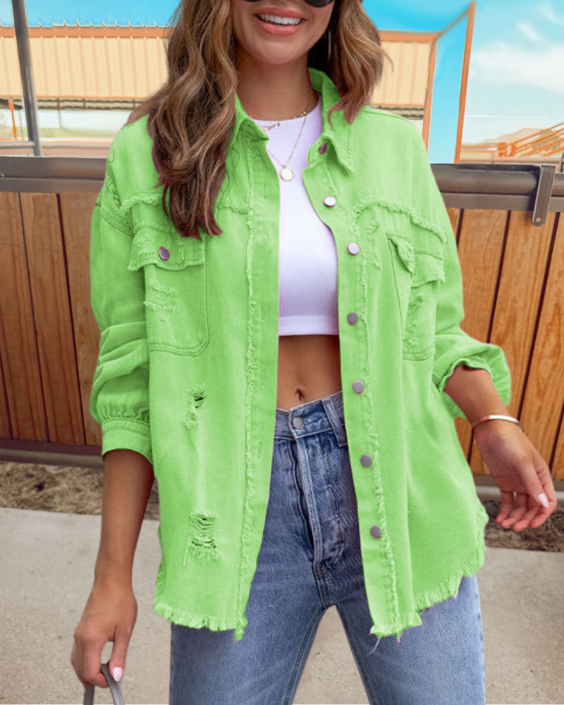 Trendy Ripped Raw Edge Jacket