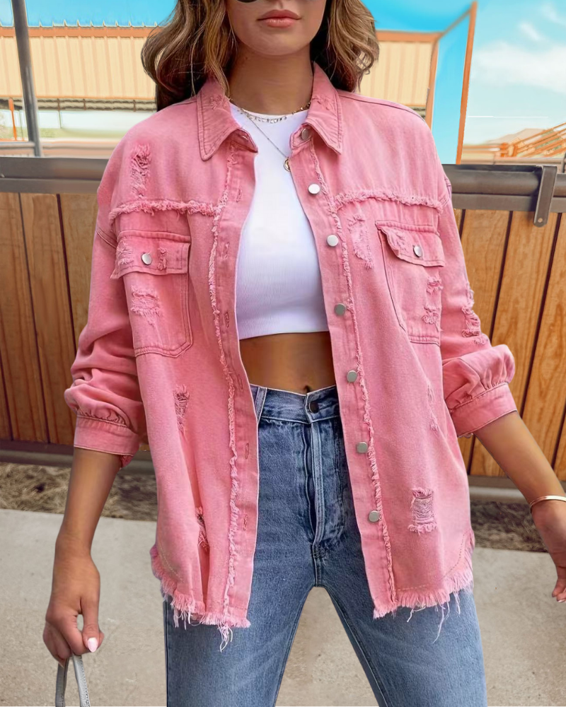 Trendy Ripped Raw Edge Jacket
