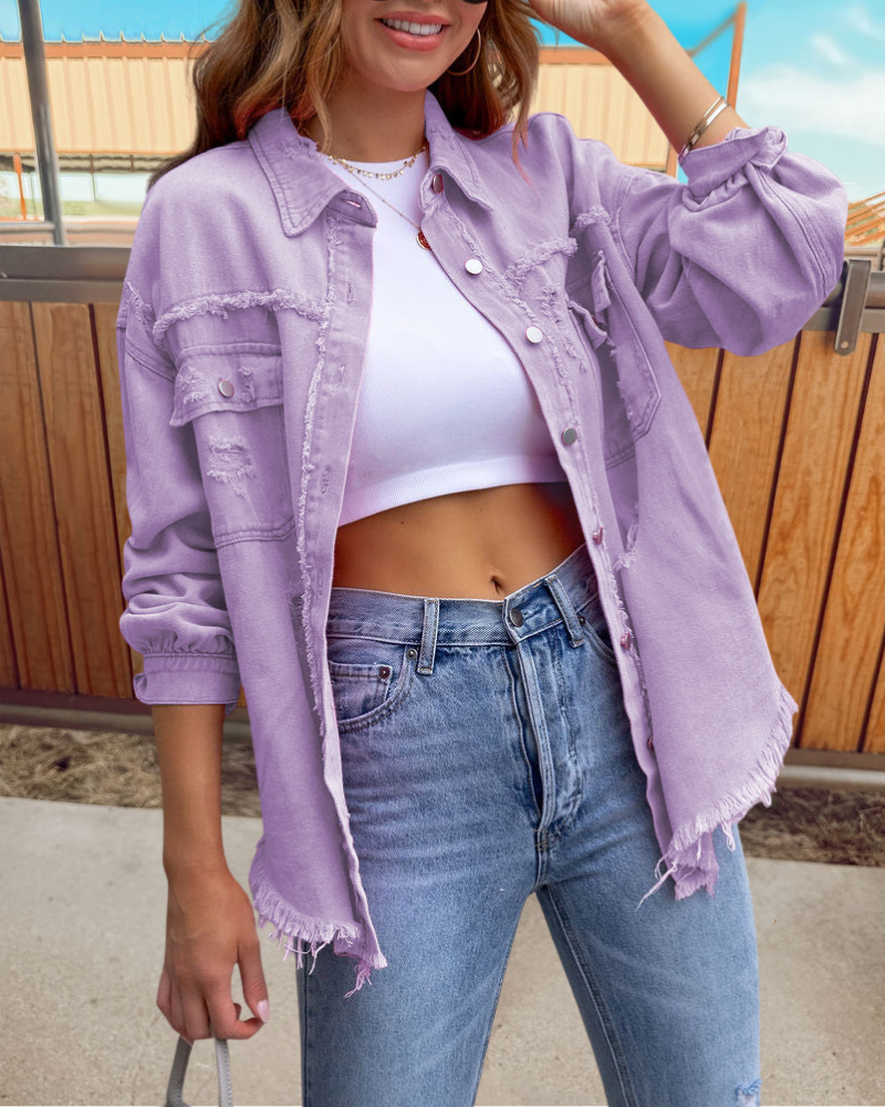 Trendy Ripped Raw Edge Jacket