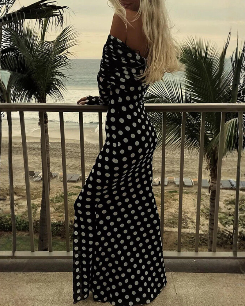 Slim Polka Dot Off-Shoulder Maxi Dress
