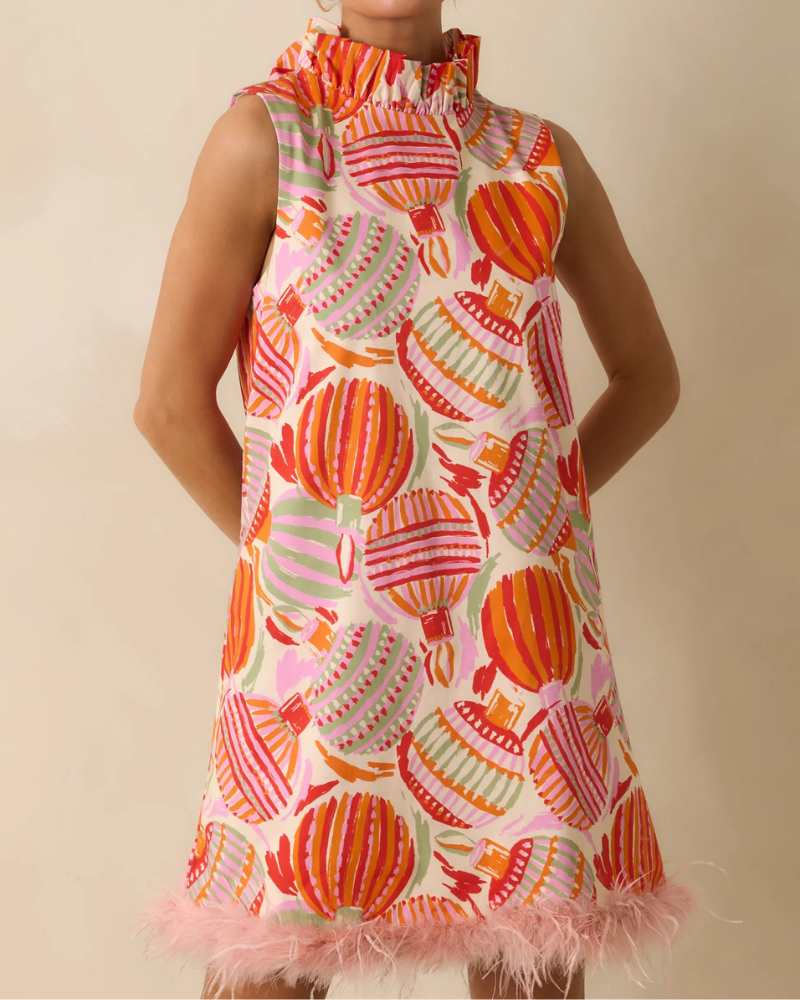 Fun Bell Print Ruffled Mini Dress