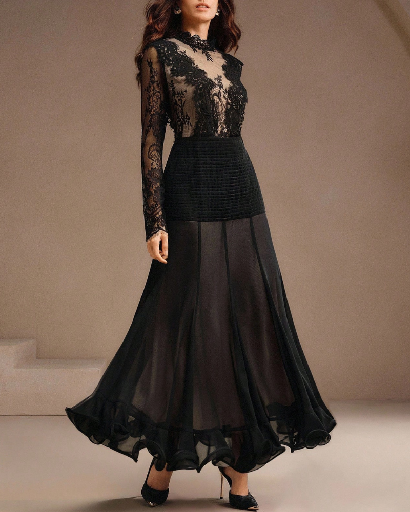 Elegant Lace Ruffle Maxi Dress