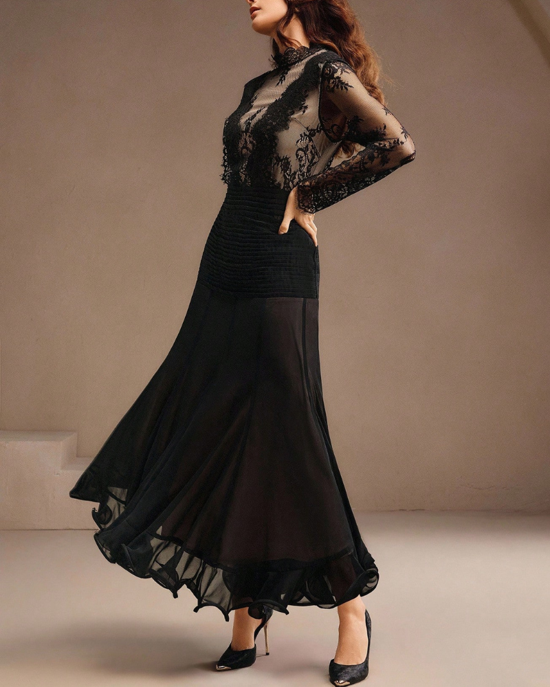 Elegant Lace Ruffle Maxi Dress