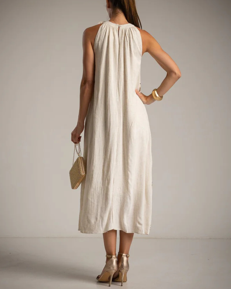 Chic Floral Crewneck Midi Dress