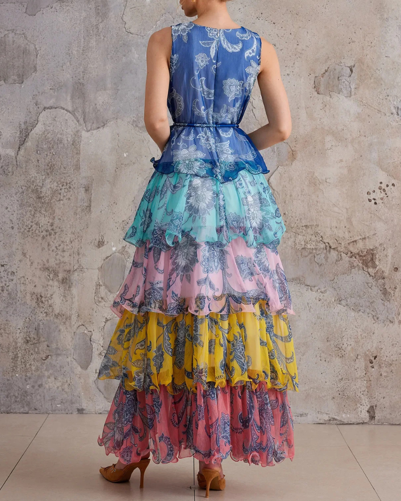 Floral Layered Ruffles Maxi Dress