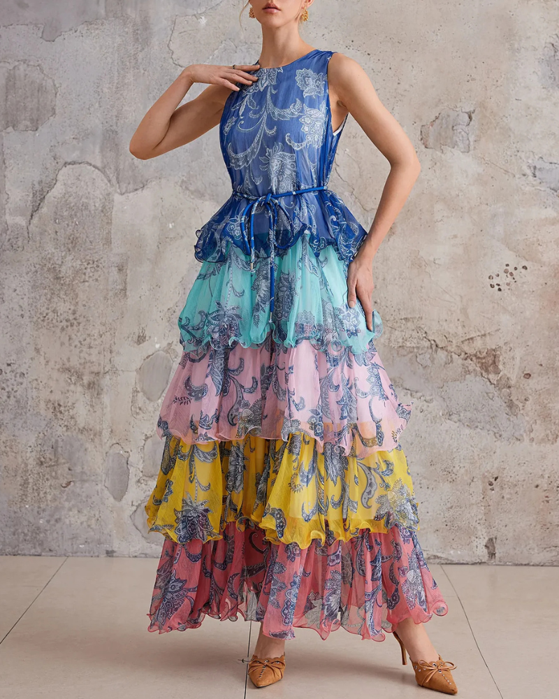 Floral Layered Ruffles Maxi Dress