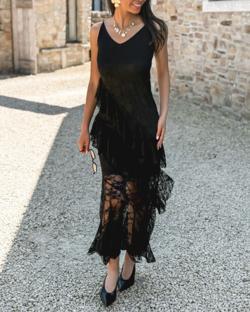 Lace Ruffle Slip Maxi Dress