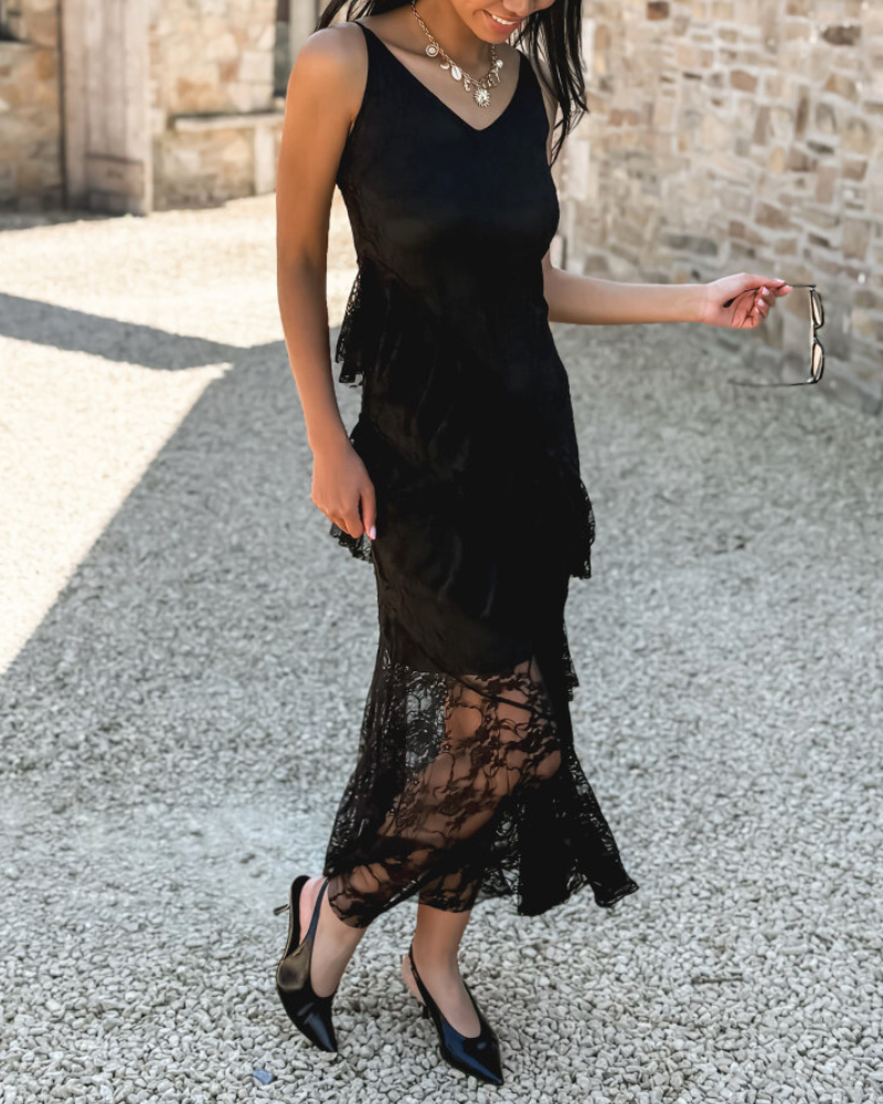 Lace Ruffle Slip Maxi Dress