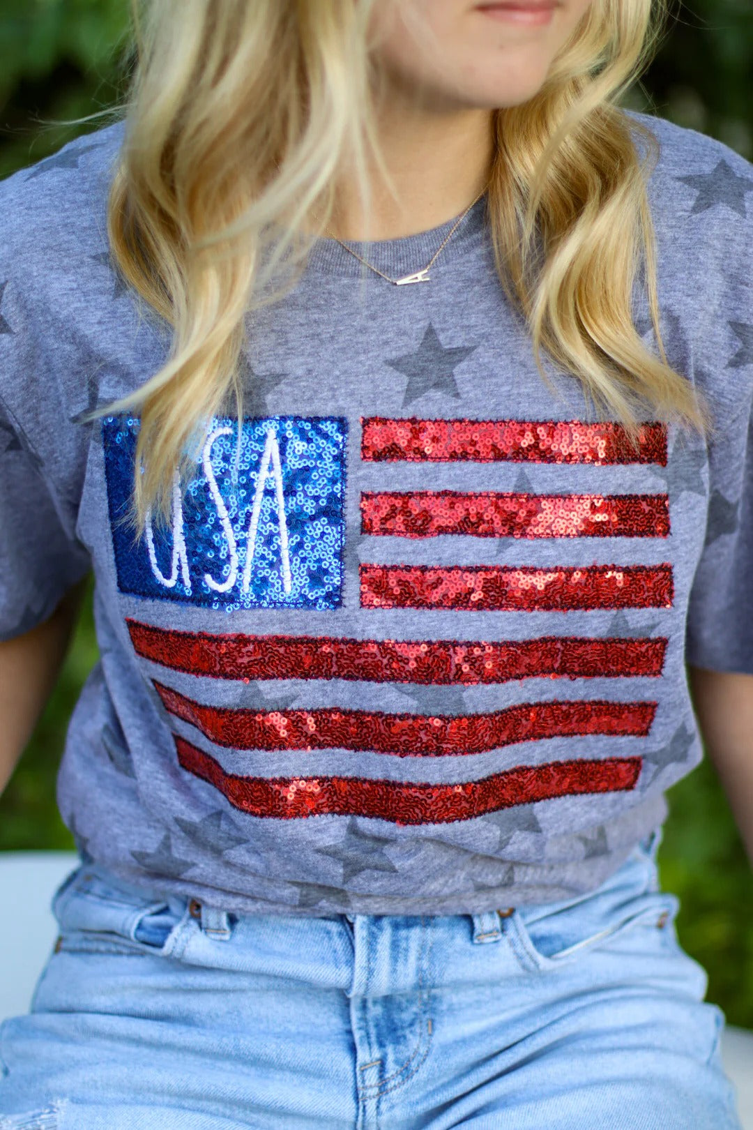 Flag Sequins Star Tee