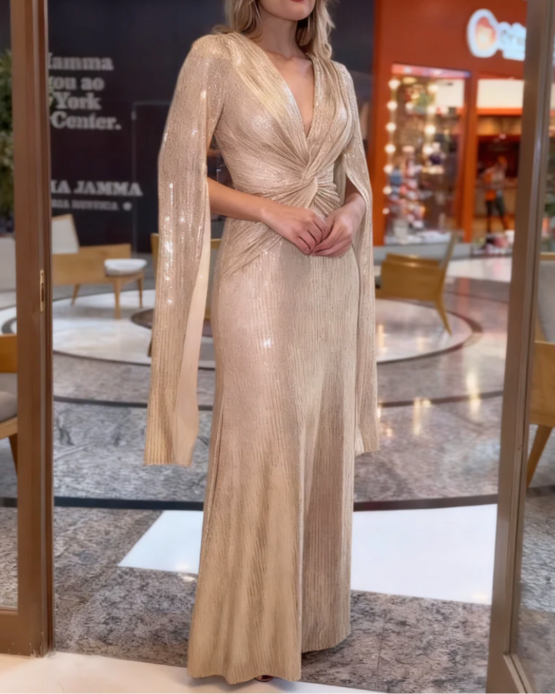 Slim Sequined V-Neck Maxi Dress