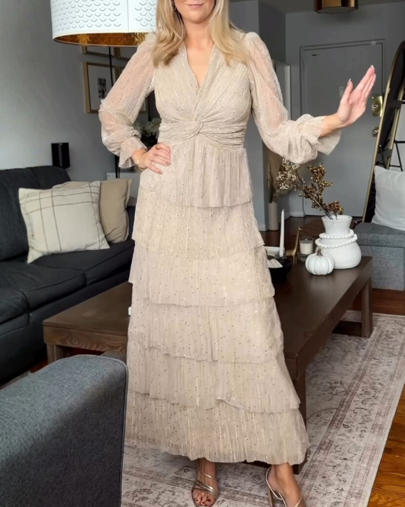 Sparkling Layered V-Neck Dress