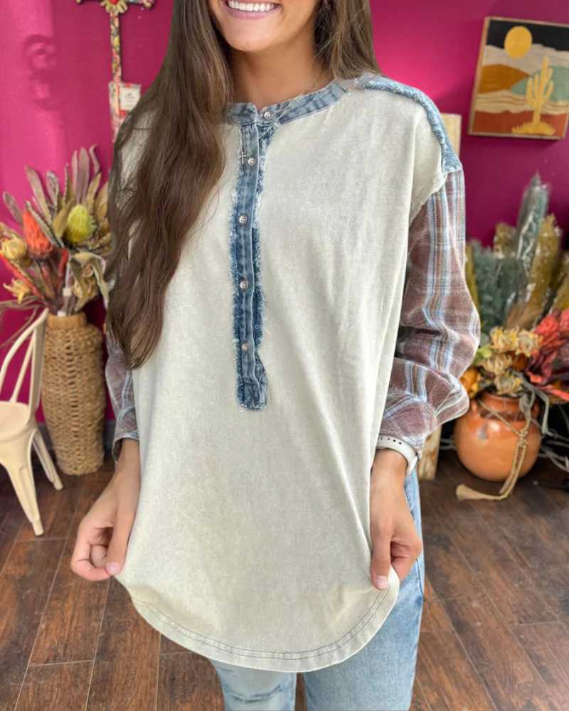 Plaid Patchwork Long Sleeve Top