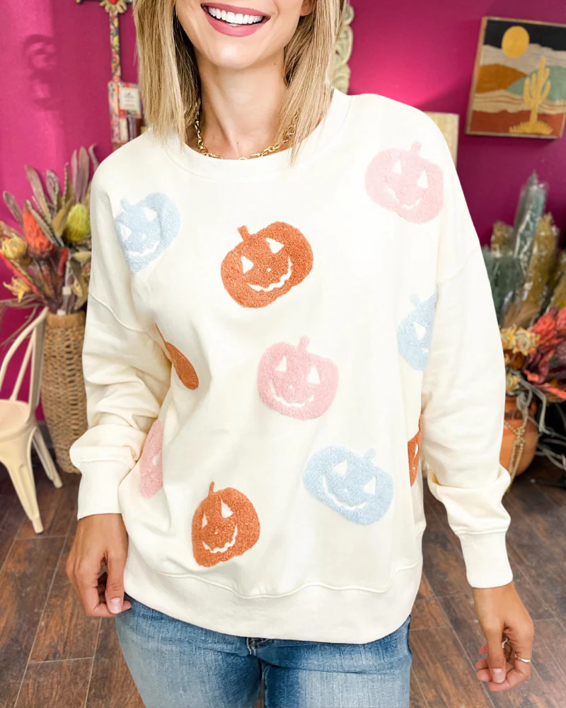 Halloween Pumpkin Embroidered Sweatshirt