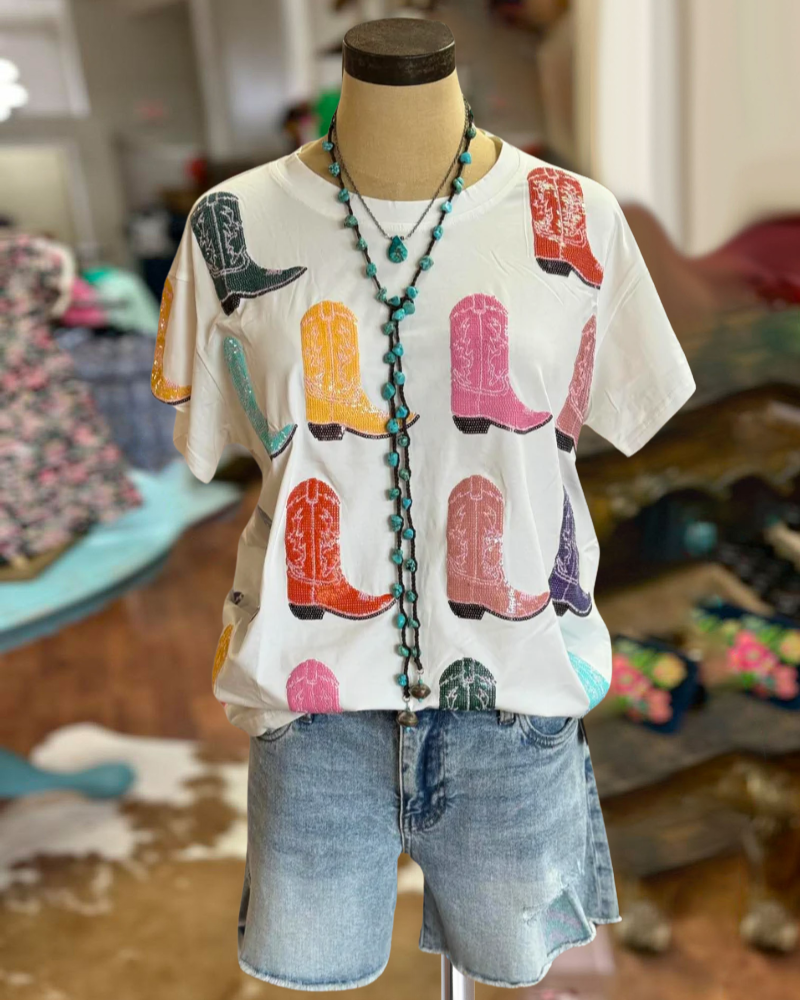 Cowboy Sequin Boots Tee