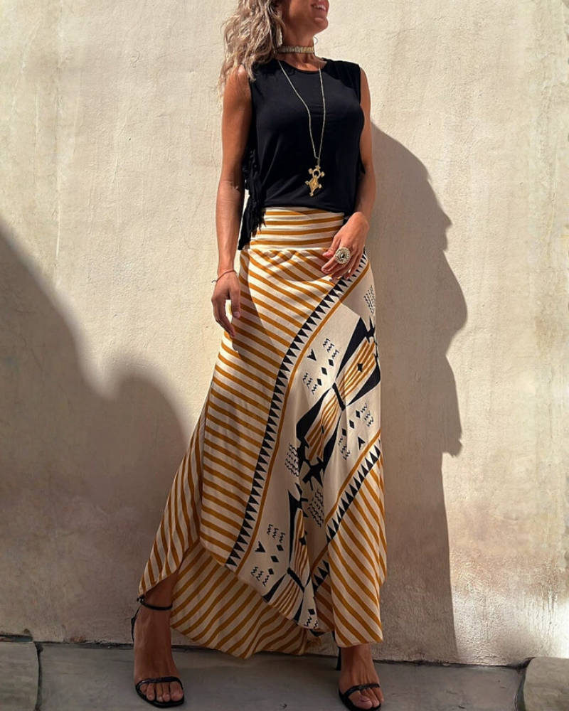 Geometric Striped Maxi Skirt