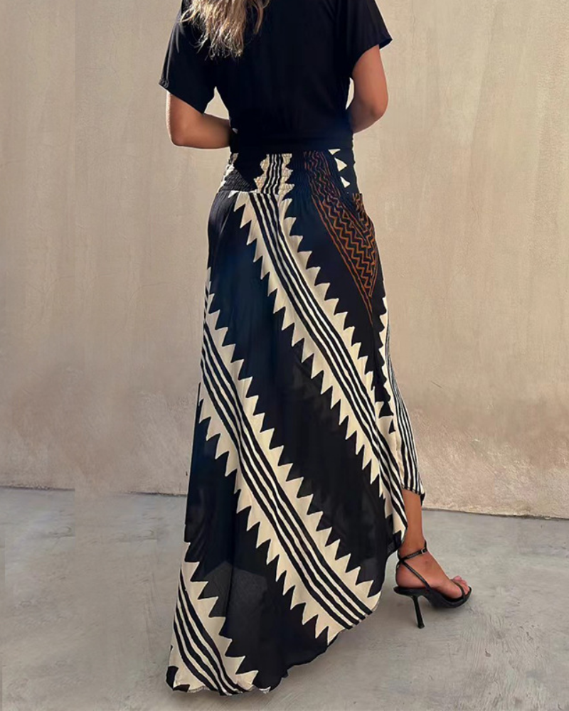 Geometric Striped Maxi Skirt