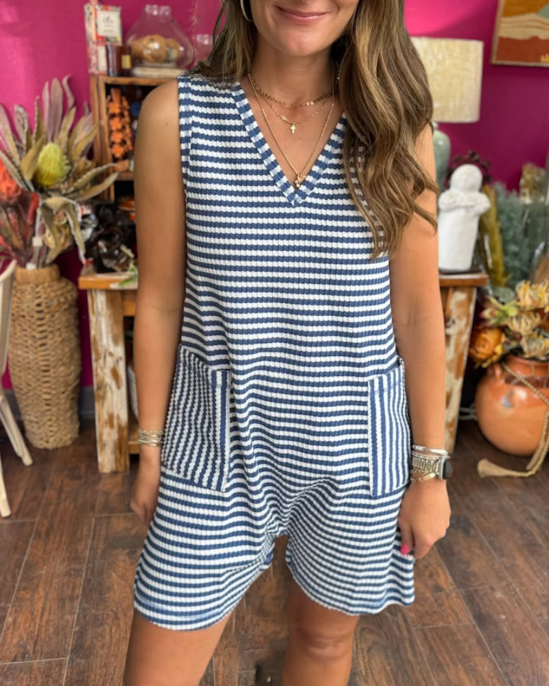 Striped Knitted Sleeveless Jumpsuit
