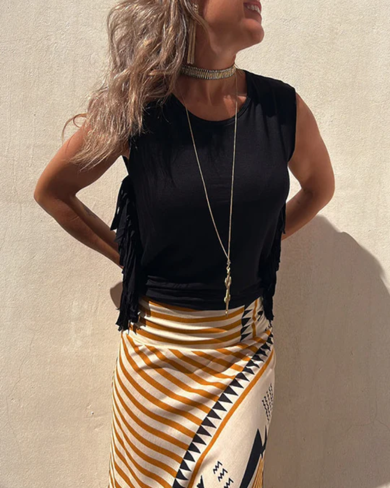 Casual Tassels Trim Top